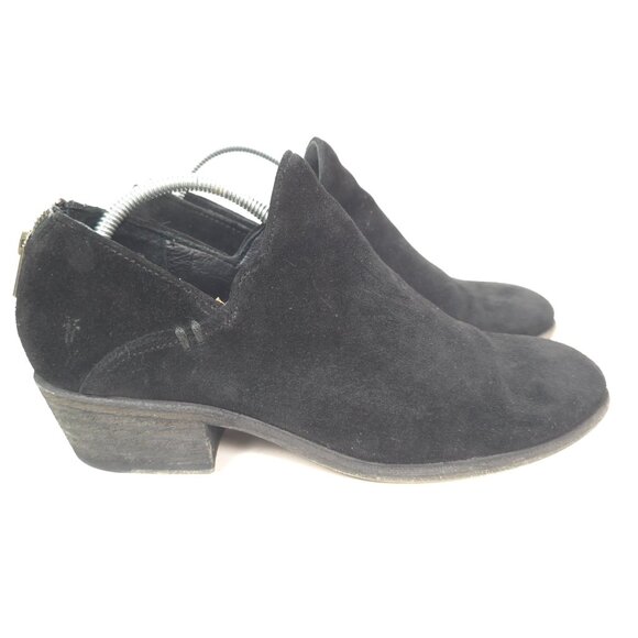 Frye Kenzie Black Suede Low Heel Ankle Booties Women’s Size 9M Stylish Classic - Picture 2 of 12